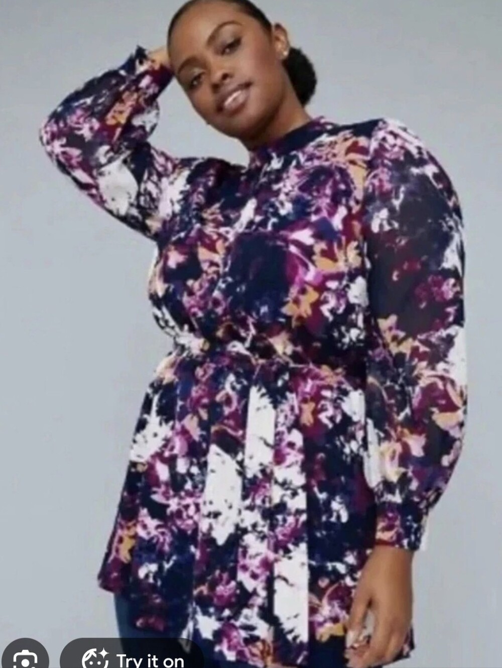 Lane Bryant Girl With Curves Floral Chiffon Tunic in Purple, White, Navy